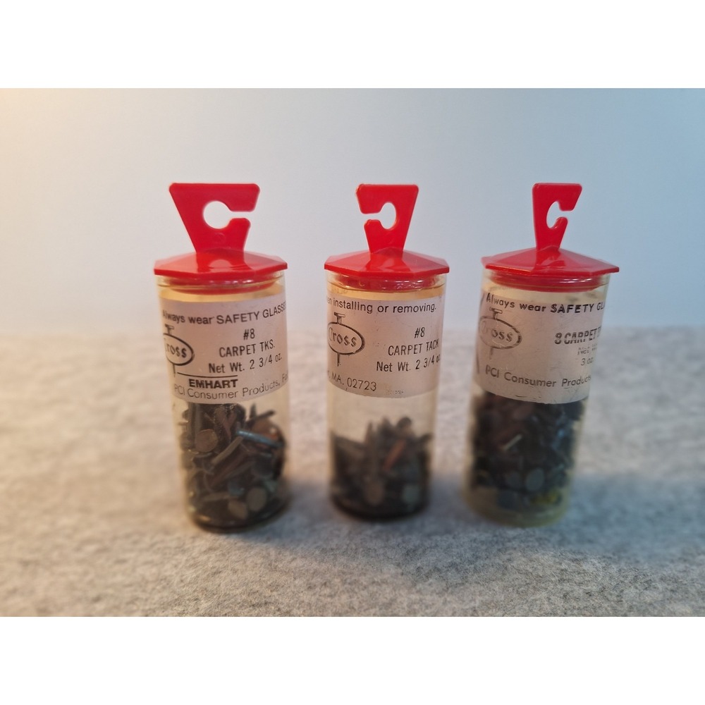 W.W. Cross Wire Carpet Tacks #8  3 Tubes‎ 6.4 Ounces Total Made In USA